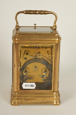 Lot 698 - DROCOURT, PARIS.  A 19TH CENTURY FRENCH BRASS GORGE-CASE REPEATING CARRIAGE CLOCK