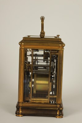 Lot 704 - DROCOURT, PARIS.  A 19TH CENTURY BRASS GORGE-CASE PETITE SONNERIE  REPEATING CARRIAGE CLOCK WITH ALARM
