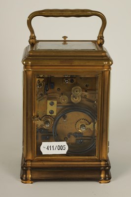 Lot 704 - DROCOURT, PARIS.  A 19TH CENTURY BRASS GORGE-CASE PETITE SONNERIE  REPEATING CARRIAGE CLOCK WITH ALARM