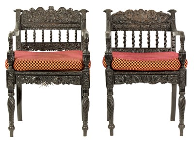 Lot 940 - A MATCHED PAIR OF 18TH CENTURY ANGLO PORTUGUESE EBONY ARMCHAIRS