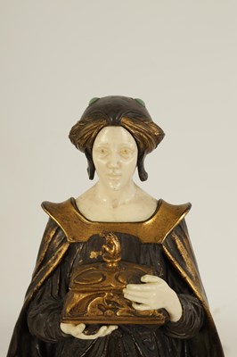 Lot 597 - ADOLF FERDINAND WALTER JAHN (1858 - 1941) AN ART NOUVEAU MIXED MEDIA SCULPTURE IN WOOD, MARBLE, BRONZE AND IVORY