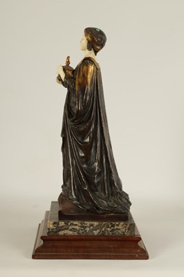 Lot 597 - ADOLF FERDINAND WALTER JAHN (1858 - 1941) AN ART NOUVEAU MIXED MEDIA SCULPTURE IN WOOD, MARBLE, BRONZE AND IVORY