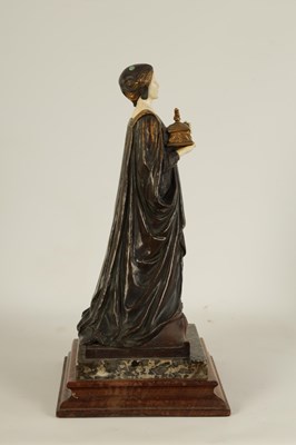 Lot 597 - ADOLF FERDINAND WALTER JAHN (1858 - 1941) AN ART NOUVEAU MIXED MEDIA SCULPTURE IN WOOD, MARBLE, BRONZE AND IVORY