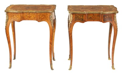 Lot 978 - A FINE MATCHED PAIR OF 19TH CENTURY MARQUETRY INLAID ORMOLU MOUNTED OCCASIONAL TABLES