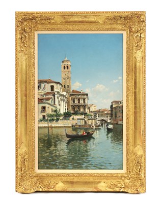 Lot 432 - FEDERICO DEL CAMPO (1837-1923)  LATE 19TH CENTURY OIL ON CANVAS - VENETIAN  CANAL SCENE