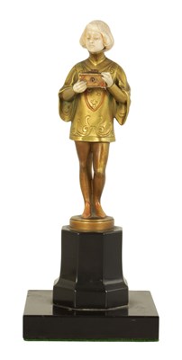 Lot 585 - FERDINAND PREISS (1882-1943). AN ART DECO GILT BRONZE AND IVORY FIGURE