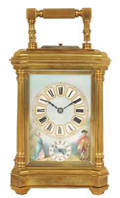 Lot 706 - A LATE 19TH CENTURY FRENCH PORCELAIN PANELLED REPEATING CARRIAGE CLOCK WITH ALARM