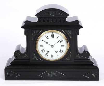 Lot 635 - A 19TH CENTURY FRENCH LARGE BLACK SLATE MANTEL...