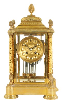 Lot 774 - A LATE 19TH CENTURY FRENCH GILT BRASS FOUR-GLASS MANTEL CLOCK