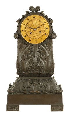 Lot 837 - AN EARLY 19TH CENTURY PATINATED BRONZE AND ORMOLU MANTEL CLOCK