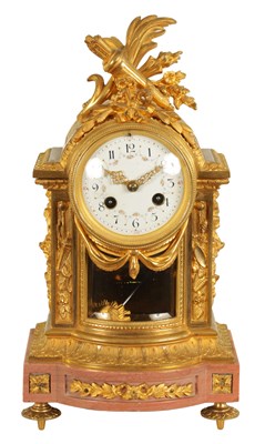 Lot 834 - A LATE 19TH CENTURY FRENCH ORMOLU AND PINK MARBLE MANTEL CLOCK