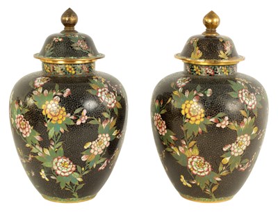 Lot 197 - A PAIR OF 19TH CENTURY CHINESE  CLOISONNÉ LIDDED VASES