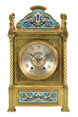Lot 744 - A LATE 19TH CENTURY FRENCH BRASS AND CHAMPLEVE ENAMEL MANTEL CLOCK
