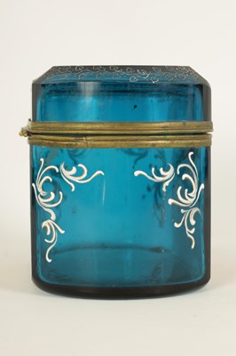 Lot 12 - A 19TH CENTURY BOHEMIAN BLUE GLASS AND ENAMEL CASKET