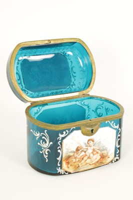 Lot 12 - A 19TH CENTURY BOHEMIAN BLUE GLASS AND ENAMEL CASKET