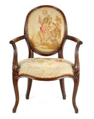 Lot 861 - A 19TH CENTURY FRENCH HEPPLEWHITE STYLE OPEN ARMCHAIR