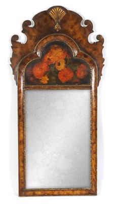 Lot 934 - A 19TH CENTURY QUEEN ANNE STYLE SIMULATED WALNUT HANGING MIRROR