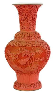 Lot 228 - AN EARLY 20TH CENTURY CHINESE CINNABAR VASE