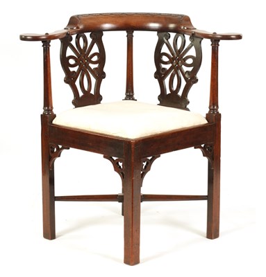 Lot 963 - AN EARLY GEORGE III CHIPPENDALE DESIGN MAHOGANY CORNER CHAIR