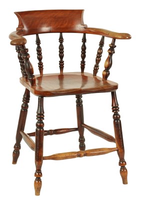 Lot 824 - AN UNUSUAL 19TH CENTURY HIGH ELM AND FRUITWOOD SMOKERS BOW CHAIR