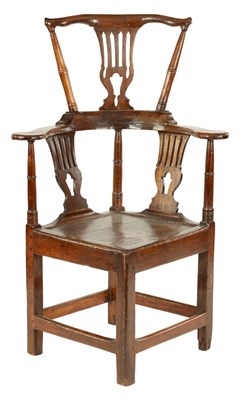 Lot 943 - AN 18TH CENTURY ELM AND FRUITWOOD HIGH BACK BARBER'S CHAIR