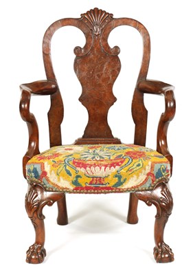 Lot 878 - A 19TH CENTURY GEORGE I STYLE BURR WALNUT CHILD'S CHAIR