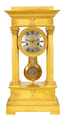 Lot 733 - GUILLEMIN, PARIS No. 261.  A LARGE EARLY 19TH CENTURY FRENCH ORMOLU PORTICO CLOCK