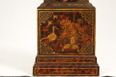 Lot 802 - WILIAM GRIMES, LONDON.  AN IMPOSING GEORGE I FAUX TORTOISESHELL AND CHINOISERIE DECORATED  EIGHT-DAY LONGCASE CLOCK WITH 1 AND 1/4 SECOND ESCAPEMENT