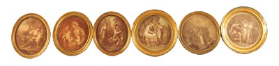 Lot 1249 - A COLLECTION OF SIX 18TH CENTURY CIRCULAR AND OVAL FRAMED BARTOLOZZI  CEPIA ENGRAVED PRINTS