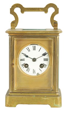 Lot 1069 - A LATE 19TH CENTURY FRENCH OVERSIZED CARRIAGE TYPE BRASS MANTEL CLOCK