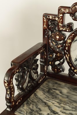 Lot 216 - A PAIR OF 19TH CENTURY  MOTHER OF PEARL INLAID CHINESE HARDWOOD ARMCHAIRS