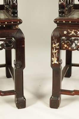 Lot 216 - A PAIR OF 19TH CENTURY  MOTHER OF PEARL INLAID CHINESE HARDWOOD ARMCHAIRS