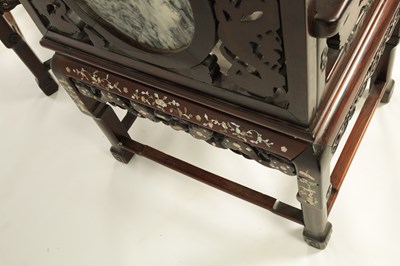 Lot 216 - A PAIR OF 19TH CENTURY  MOTHER OF PEARL INLAID CHINESE HARDWOOD ARMCHAIRS