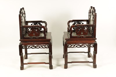 Lot 216 - A PAIR OF 19TH CENTURY  MOTHER OF PEARL INLAID CHINESE HARDWOOD ARMCHAIRS