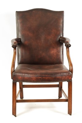 Lot 867 - A GEORGE III MAHOGANY GAINSBOROUGH TYPE ARMCHAIR