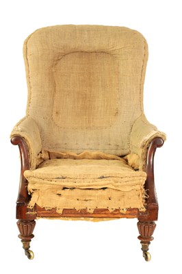 Lot 916 - AN EARLY 19TH CENTURY REGENCY MAHOGANY UPHOLSTERED LIBRARY CHAIR OF GENEROUS SIZE