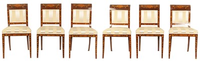 Lot 958 - A SET OF SIX LATE 19TH CENTURY DUTCH MARQUETRY MAHOGANY DINING CHAIRS