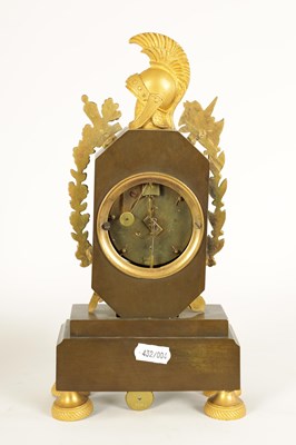 Lot 752 - AN EARLY 19TH CENTURY FRENCH BRONZE AND ORMOLU MANTEL CLOCK OF SMALL SIZE