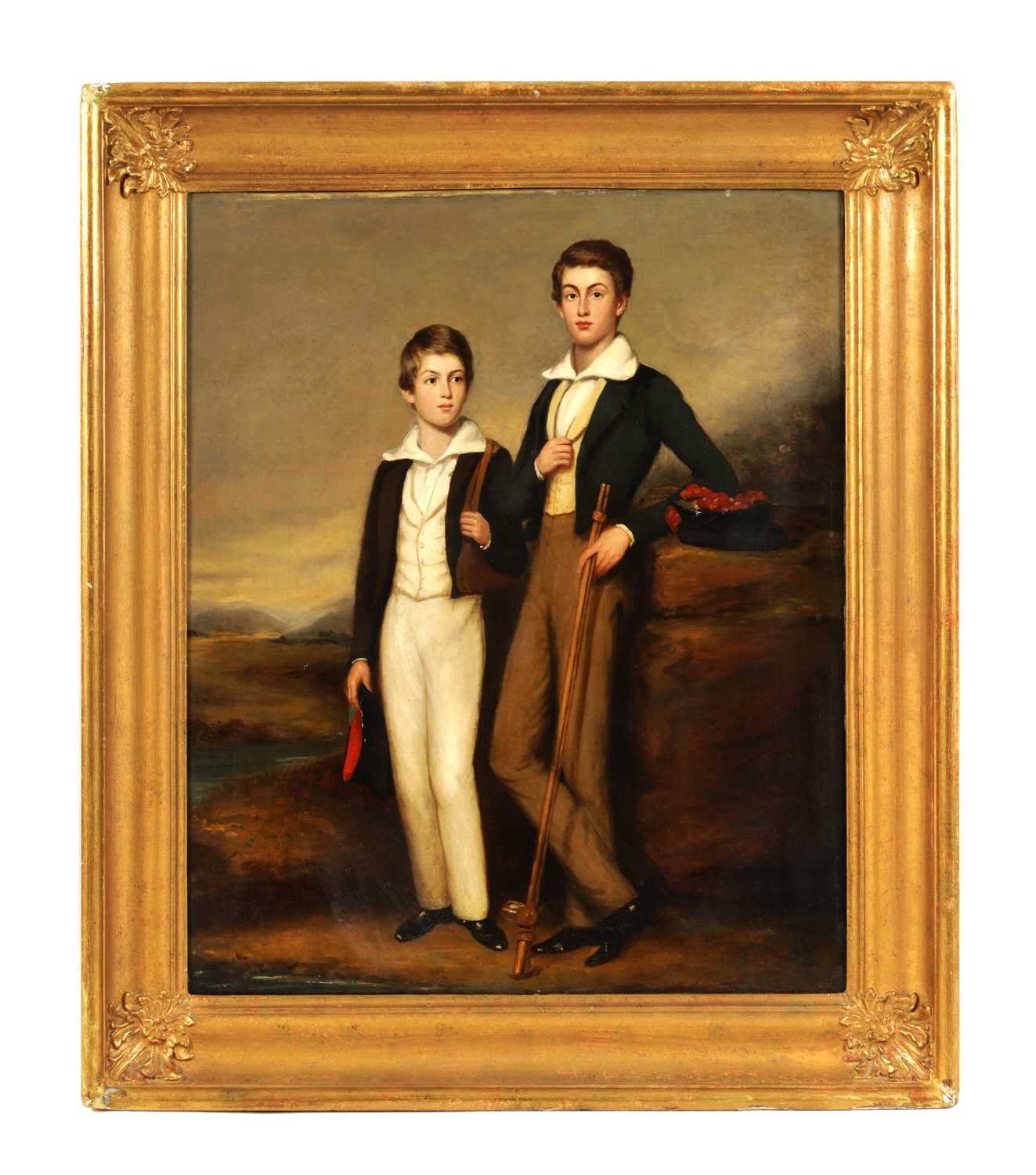 Lot 421 - ATTRIBUTED TO ANDREW GEDDES (1783-1844)  19TH CENTURY OIL ON CANVAS - FULL-LENGTH PORTRAIT OF TWO BOYS