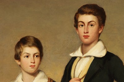 Lot 421 - ATTRIBUTED TO ANDREW GEDDES (1783-1844)  19TH CENTURY OIL ON CANVAS - FULL-LENGTH PORTRAIT OF TWO BOYS