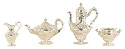Lot 332 - A FINE MID 19TH CENTURY SCOTTISH SILVER THREE PIECE TEA SERVICE WITH  MATCHING SILVER COFFEE POT