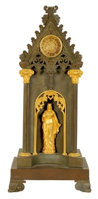 Lot 1061 - A 19TH CENTURY BRONZE AND GILT BRONZE GOTHIC SCULPTURE