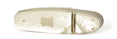 Lot 642 - AN UNUSUAL 19TH CENTURY MOTHER OF PEARL AND SILVER COMBINED PENKNIFE/SNUFF BOX