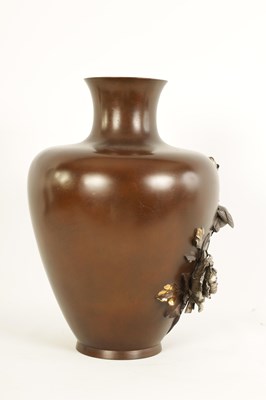 Lot 214 - A LARGE JAPANESE MEIJI PERIOD MIXED METAL PATINATED BRONZE VASE