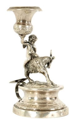 Lot 432 - A 19TH CENTURY CONTINENTAL SILVER FIGURAL CANDLESTICK