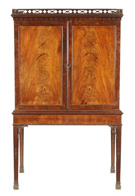 Lot 971 - A FINE MID 18TH CENTURY MAHOGANY SECRETAIRE CABINET ON STAND IN THE MANNER OF THOMAS CHIPPENDALE