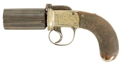 Lot 662 - A 19TH CENTURY SIX SHOT PEPPERBOX REVOLVER