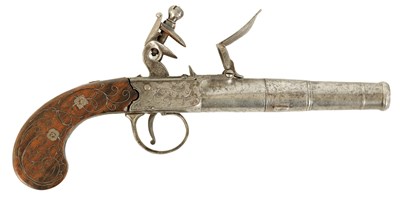 Lot 665 - TRULOCK, DUBLIN.  A GEORGE III IRISH BOX AND FLINTLOCK PISTOL