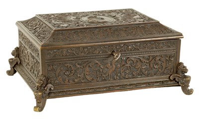 Lot 538 - A 19TH CENTURY FRENCH BRONZE JEWELLERY CASKET