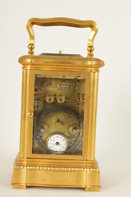 Lot 695 - A LATE 19TH CENTURY FRENCH GILT BRASS AND GUILLOCHE EMERALD ENAMEL REPEATING CARRIAGE CLOCK